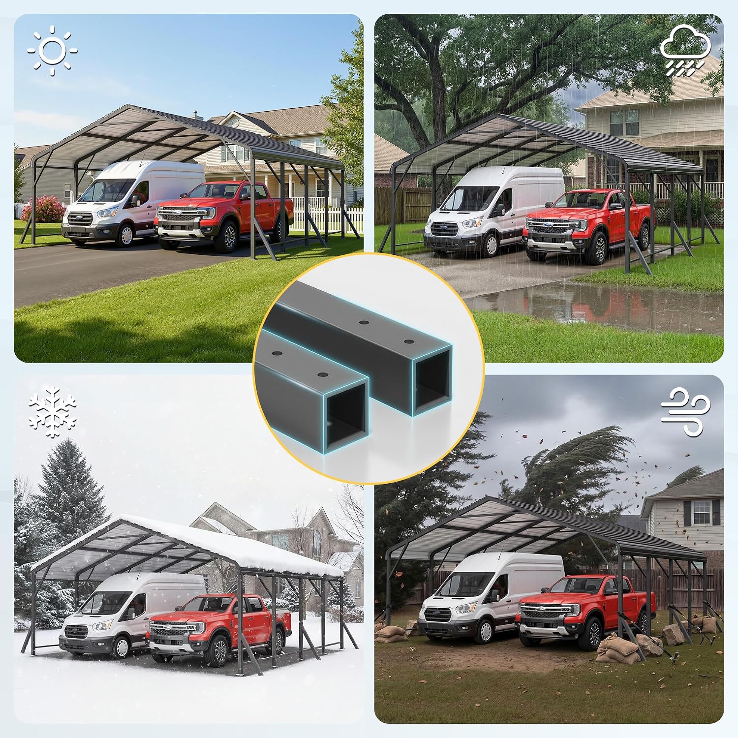 20x20 FT Metal Carport with Updated Roof & Enhanced Base, Heavy Duty Canopy Carport Garage, Vertaile for Car, Truck, Boat, Tractors, Party, Grey