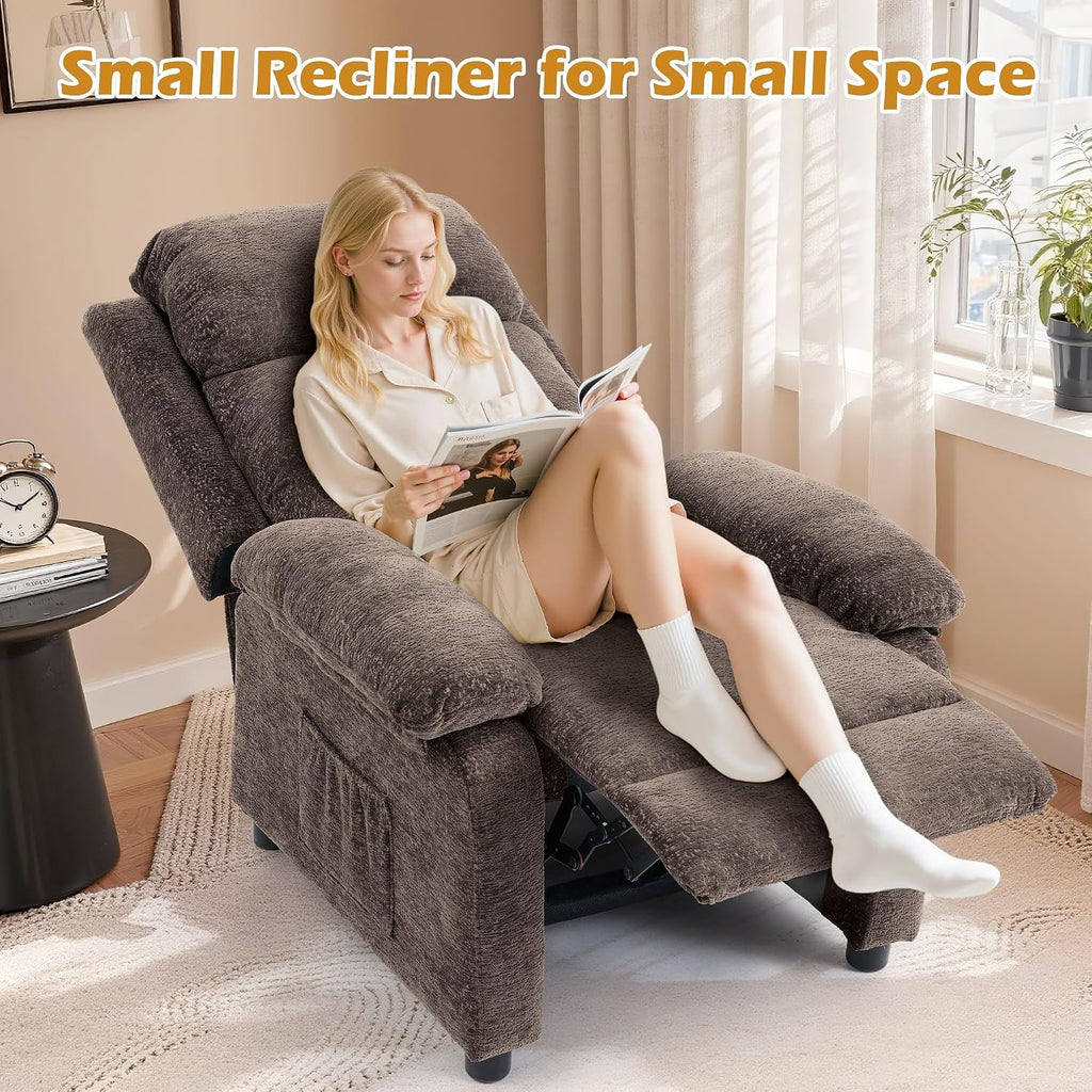 Korser Recliner Chair, Living Room Chairs for Adults, Padded Deep Seat Reading Chair with Side Pockets, Small Recliners for Small Spaces, Lounge Chair for Living Room, Bedroom, and RV (Chenille)