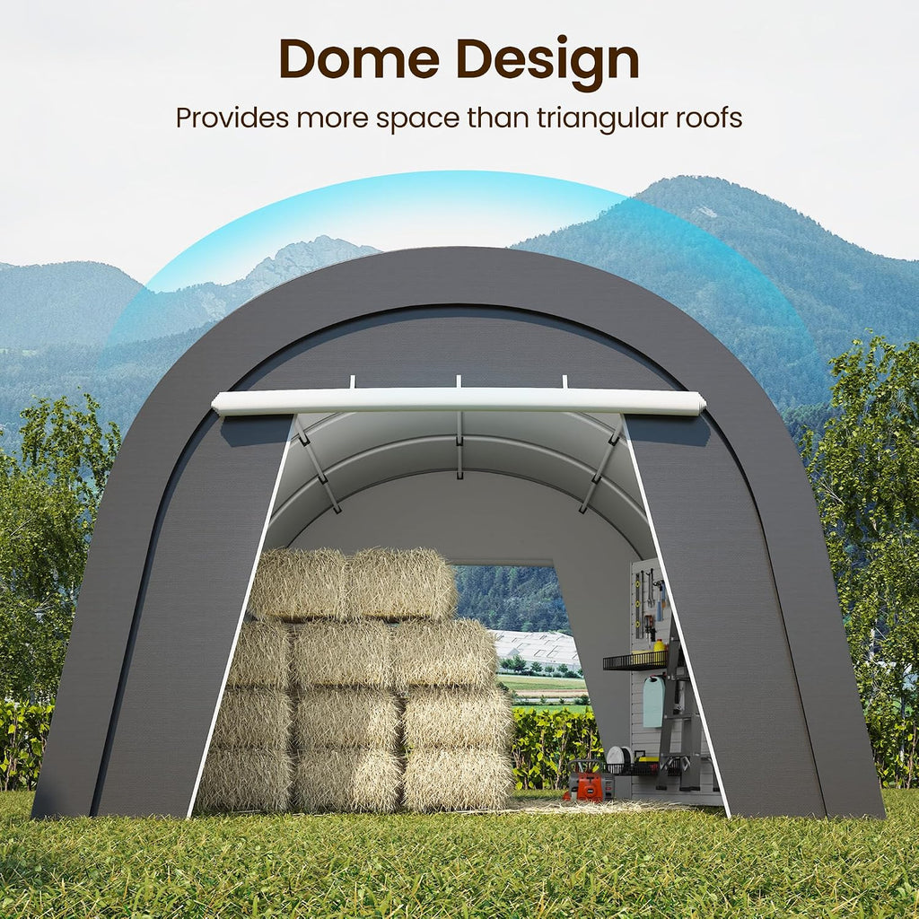 FansaFurn Heavy Duty Carport 13 X20FT, Portable Garage with 2 Roll Up Doors Vents and Metal Round Roof, Outdoor Storage shed Car Port Canopy Tent for Garden Tools, Vehicle Truck Boat, Party