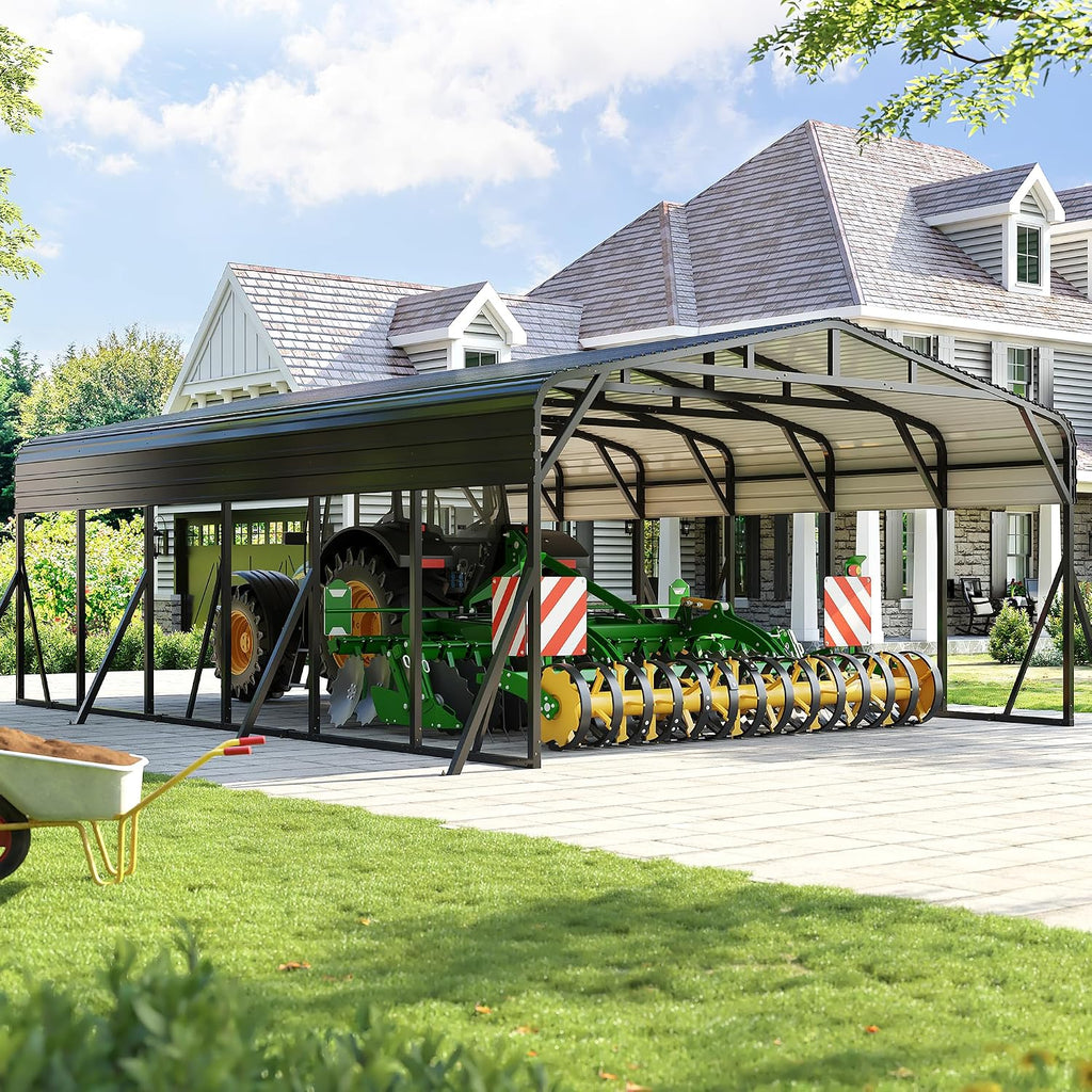AirWire 20'X30' Heavy Duty Carport Canopy for 2 Car, Metal Car Port Garage with Galvanized Steel Roof and Reinforced Stable Triangle Frame Base, Large Car Tent Shelter for Car, Pickup, Tractor, Boat
