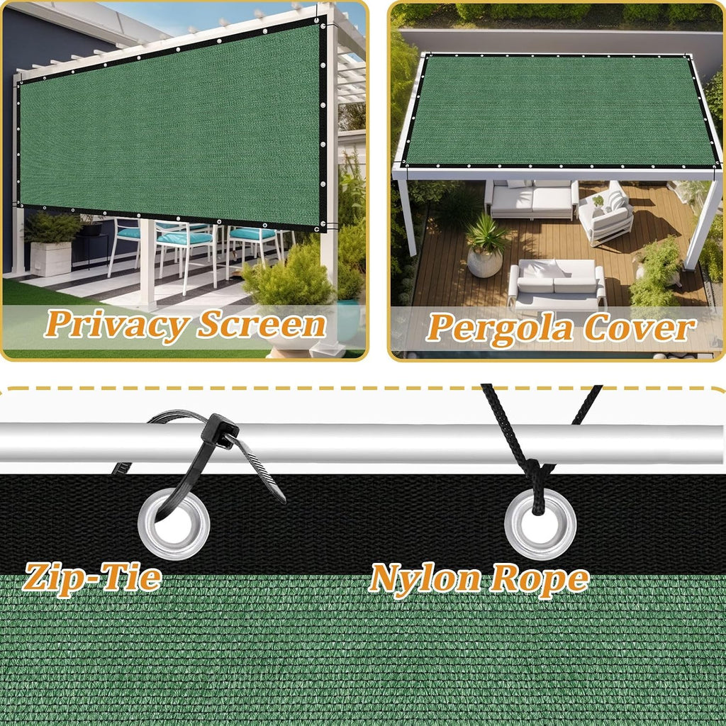 Shade&Beyond Customized Size 90% Sun Shade Cloth with Grommets, 8' X 10' Pergola Shade Cover Canopy, Mesh Tarp Sun Screens for Patio, Outdoor, Garden, Backyard GN09, Green