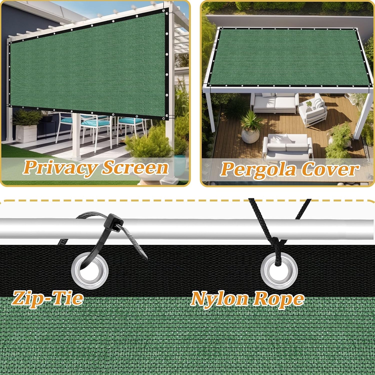 Shade&Beyond Customized Size 90% Sun Shade Cloth with Grommets, 8' X 10' Pergola Shade Cover Canopy, Mesh Tarp Sun Screens for Patio, Outdoor, Garden, Backyard GN09, Green