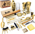 Barillio Bar Tool Set Pro Edition - Gold Stainless-Steel Cocktail Shaker Set - Mixology Bartender Kit w/Boston Shaker, Drink Mixer & Muddler for Cocktails - Home Bar Accessories - 32-Pc Bar kit