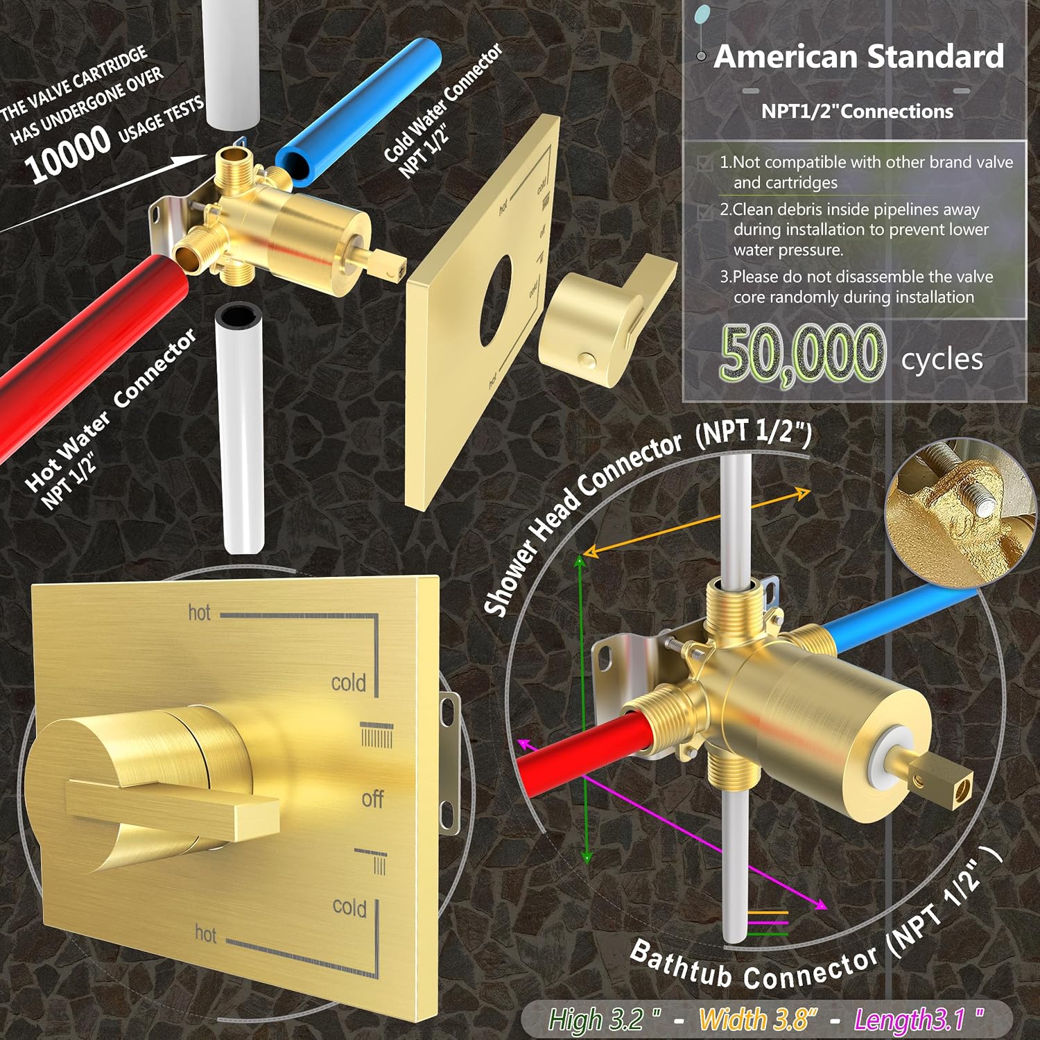 SOOOHOT Brushed Gold Shower Fixtues, Tub and Shower Faucet Set Combo with 6 Inch Gold Shower Head and Tub Spout, Gold Shower Head and Handle Set (Valve Included)