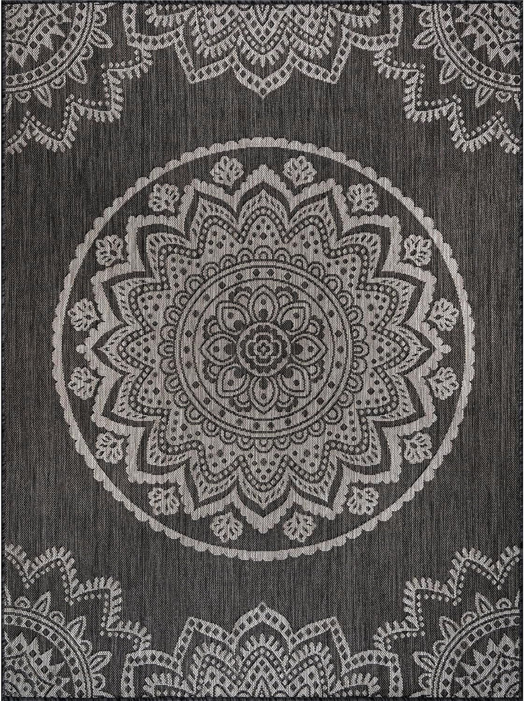 CAMILSON Outdoor Rug 8x10 Modern Area Rugs for Indoor and Outdoor Patios and Porches - Waterproof, Non-Shedding, Easy-to-Clean Outside Carpet (8 x 10, Medallion - Dark Grey/Light Grey)