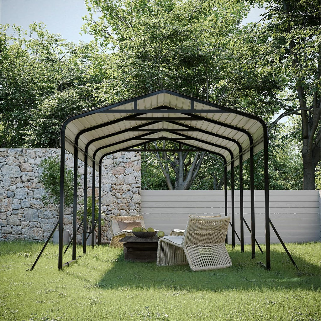 12x20 FT Metal Carport, Garage with Updated Frame Structure, Galvanized Steel Roof and Enhanced Base Canopy, Metal Garage Car Shelter Shade for Car, Boats and Truck