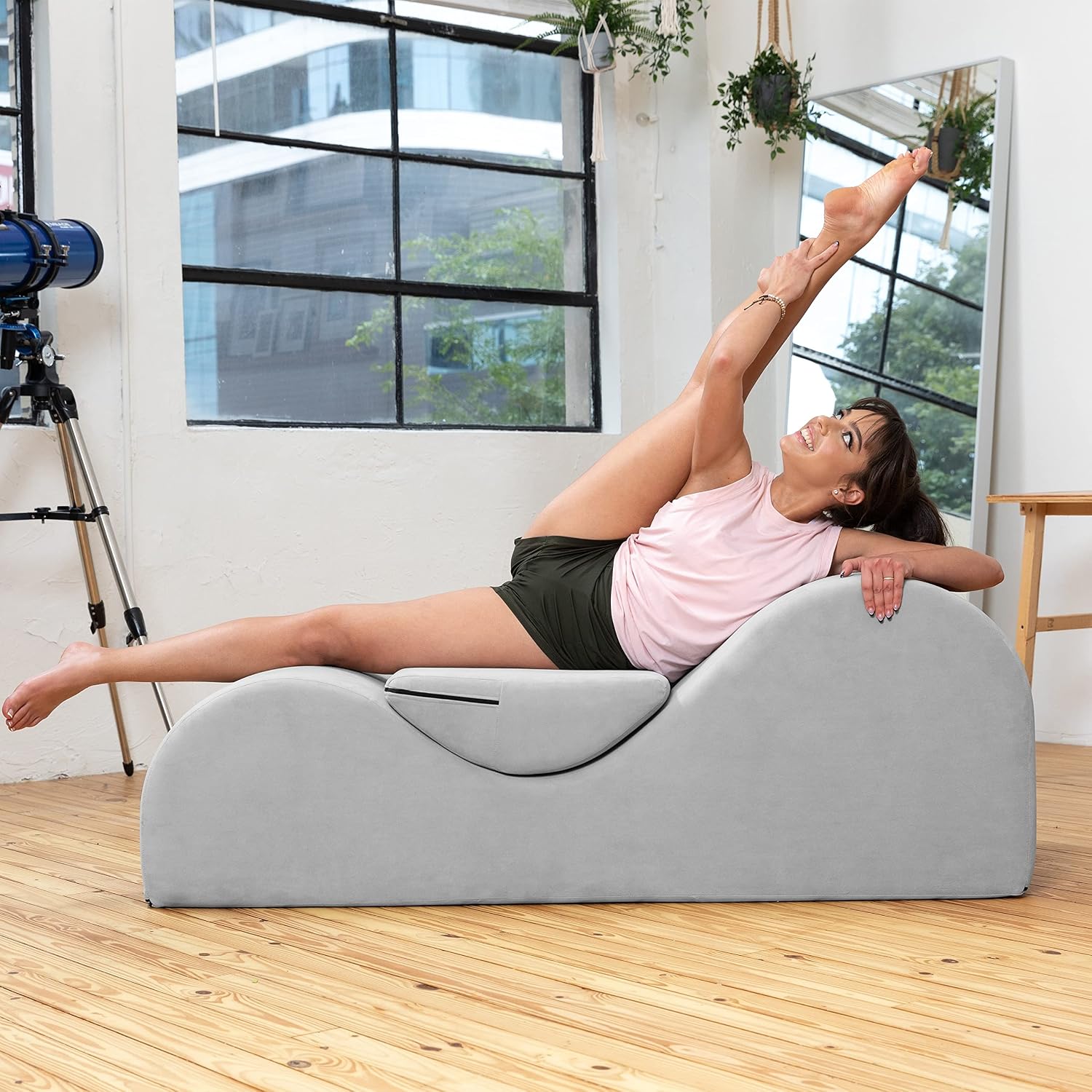 Avana Luvu Lounger - Chaise Lounge Chair for Yoga, Exercise, Massage - High Density Foam - Made in The USA - Light Grey