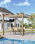 Garvee 10x10 ft Outdoor Pergola with Retractable Canopy – Upgraded Aluminum Faux Wood Grain Metal Patio Pergola for Modern Backyard Deck, Porch, Grape Trellis in Beige