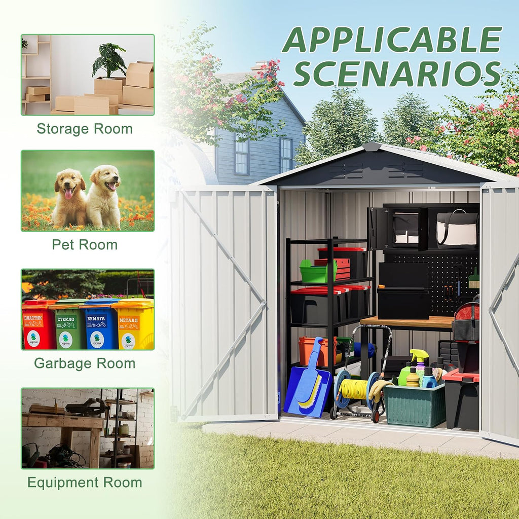 6 x 4 FT Metal Outdoor Storage Shed,Backyard Garden Tool Shed– Lockable Door, Waterproof Sloped Roof, Reinforced Galvanized-Steel Frame, Multi-Purpose Garden Shed for Backyard, Patio & Lawn