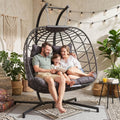 RADIATA Double Swing Chair, 2 Person Swing Chair, Double Egg Chair Outdoor with Stand, Egg Chair Outdoor 2 Person with Cushion & Pillow, Rattan Hanging Wicker Seat for Patio Garden (Grey Oversized)