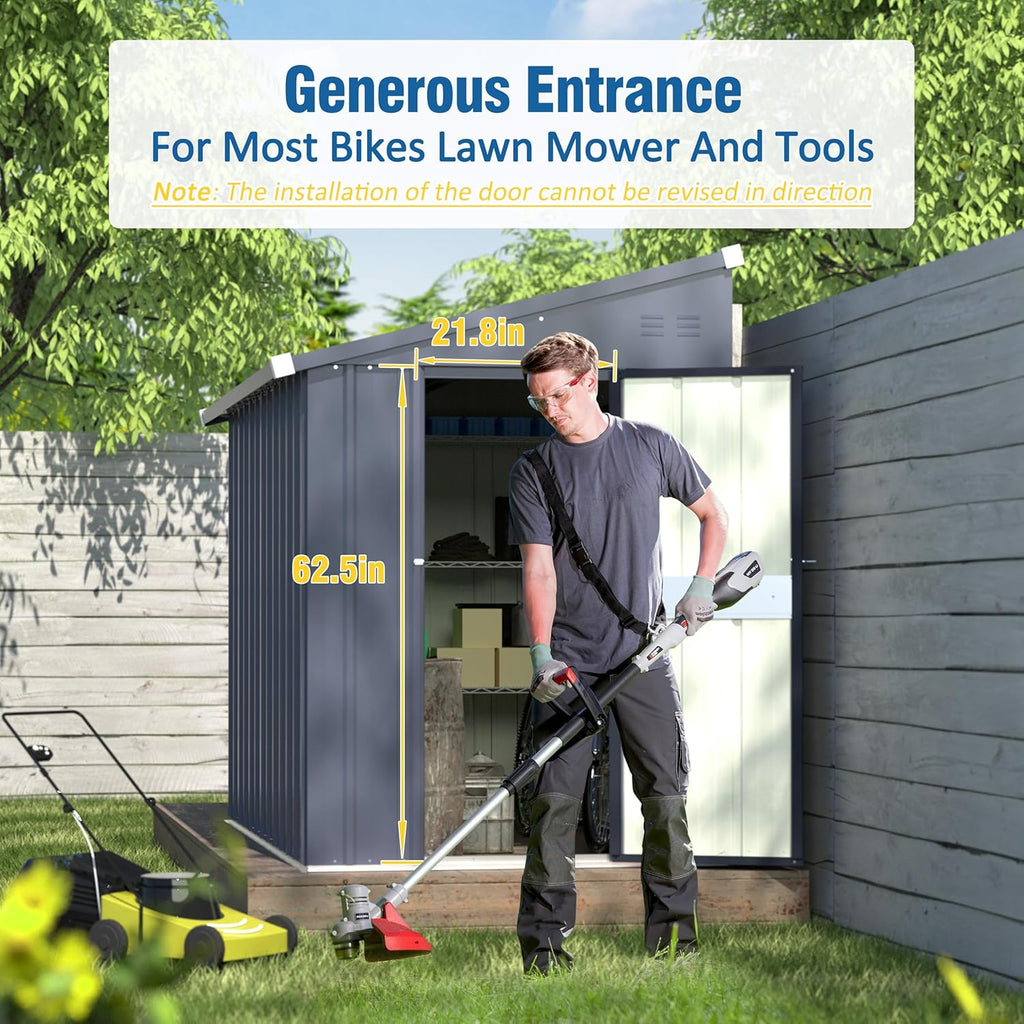 MUPATER 4x6 FT Outdoor Storage Shed with Lockable Door, Metal Lean to Shed Garden Tool Shed House, Storage Shed Kit for Patio, Backyard, Lawn, Grey