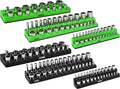 ARES 60160-6-Piece Magnetic Socket Organizers - Metric and SAE Set Black and Green -1/4 in, 3/8 in, 1/2 in Socket Holders -143 Pieces of Standard (Shallow) and Deep Sockets -Organize Your Tool Box
