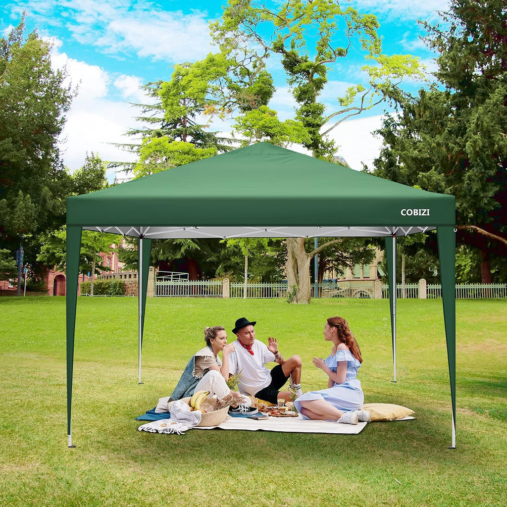 COBIZI 10x10 Pop Up Canopy Tent with 4 Sidewalls,10x10 Ez Up Waterproof Canopy Tents for Parties Camping Exhibition, Outdoor Easy Set U Gazebo Tent with Carry Bag,8 Stakes & 4 Ropes(Green
