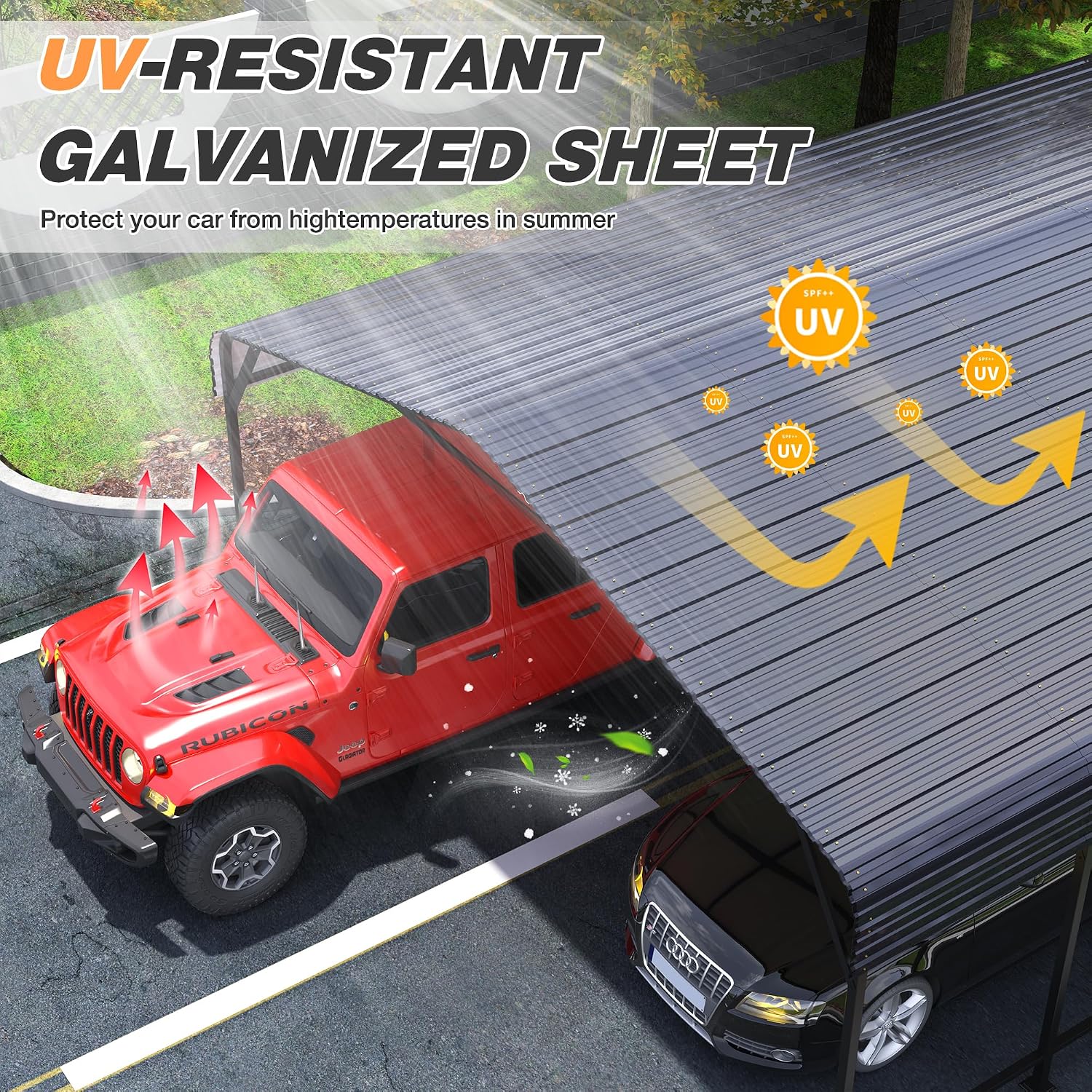 AirWire 20x30 FT Metal Carport Canopy Heavy Duty with Reinforced Base and Galvanized Steel Roof & Frame, 2 Car Garage Shelter for Cars, Boats and Trucks