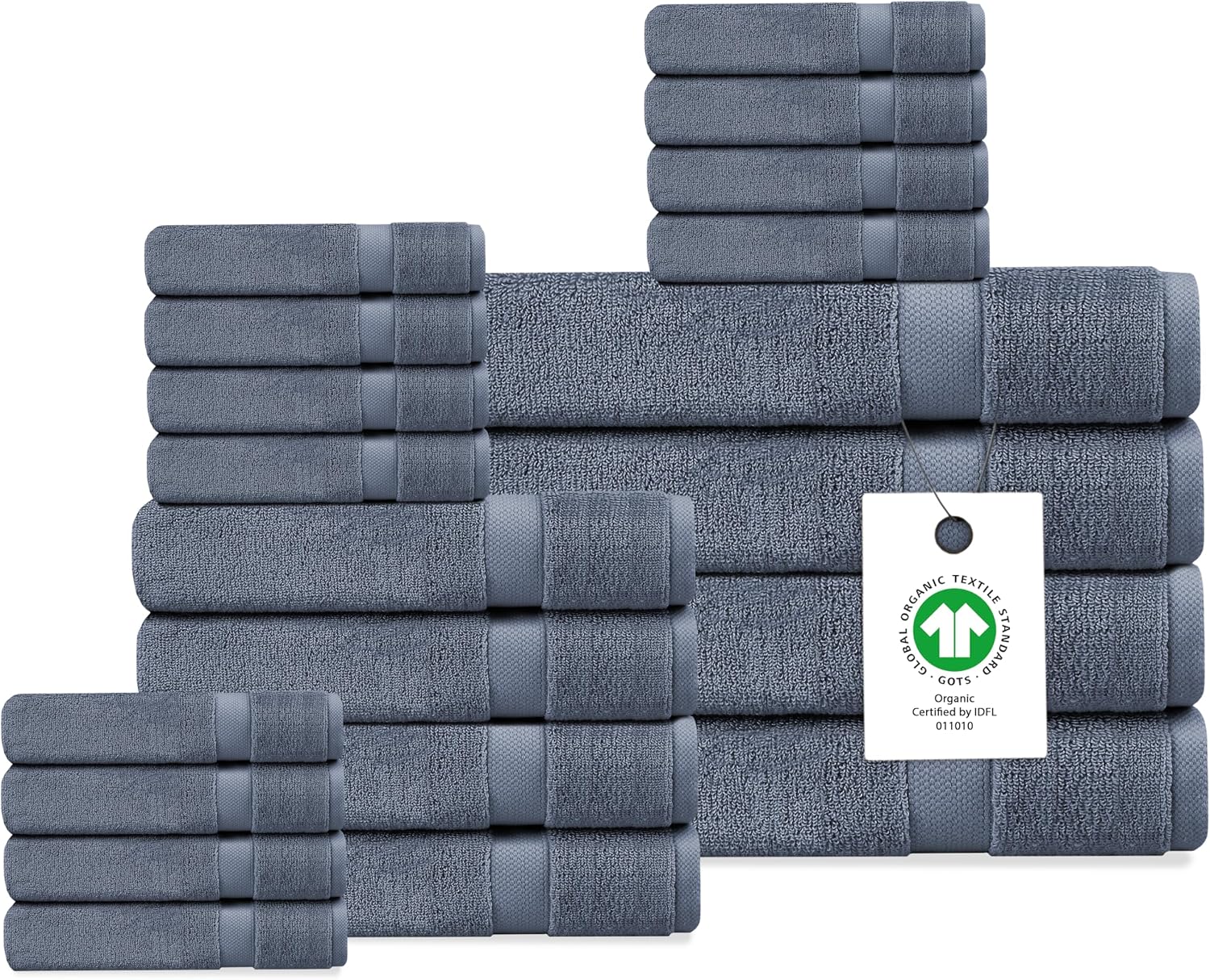 Organic Cotton Luxuriously Plush Towel 20 Piece Set |GOTS & Oeko-TEX Certified|Premium Hotel Quality Towels|Feather Touch Technology|650 GSM Long Staple|Soft, Quick Dry & Ultra-Absorbent