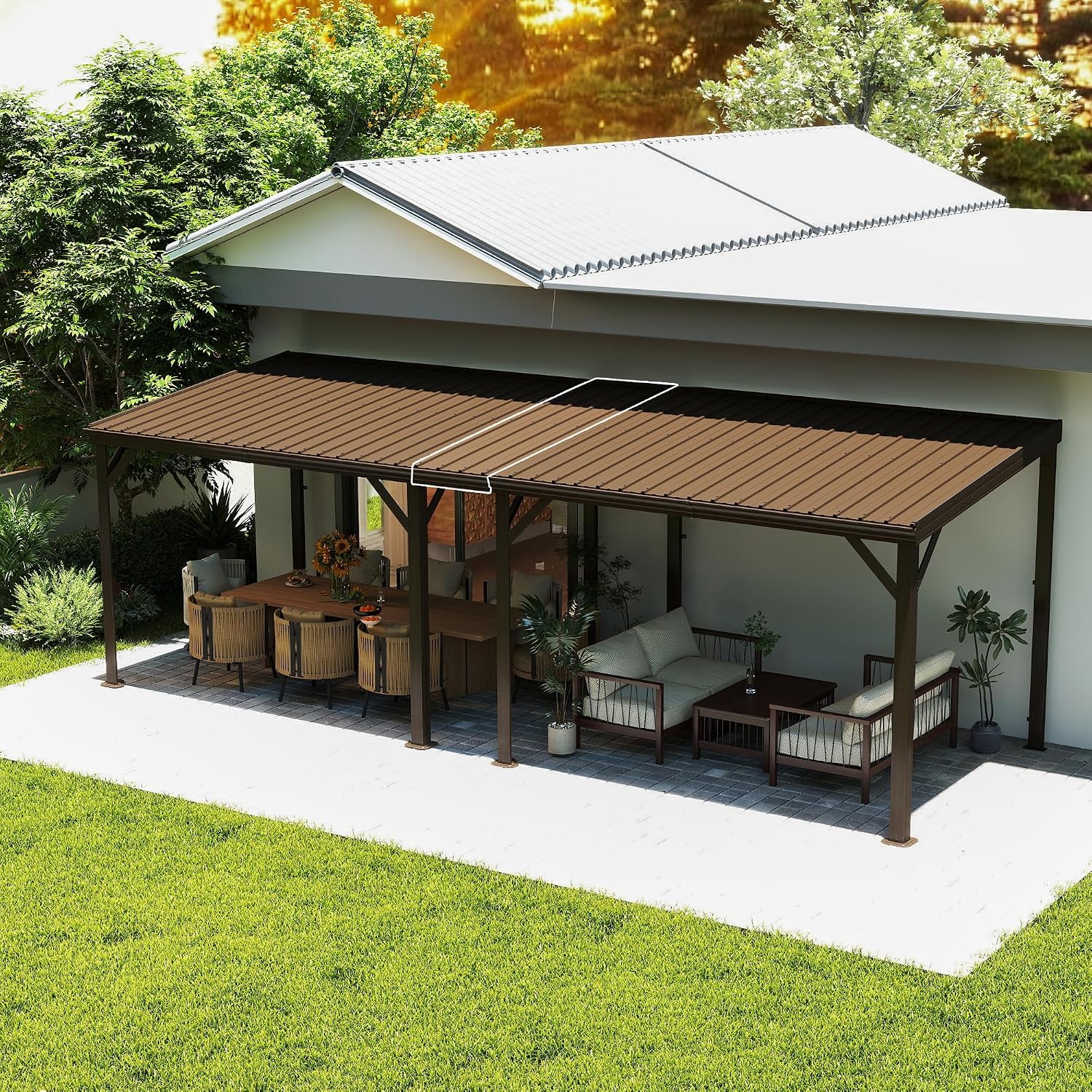 Wall Mount Gazebo Connector Kit for 8ft Width, Pre Drilled Steel Expansion Linker with Easy Bolt On Assembly, Weatherproof for 8x8 and 8x10 Lean to Gazebos,Brown