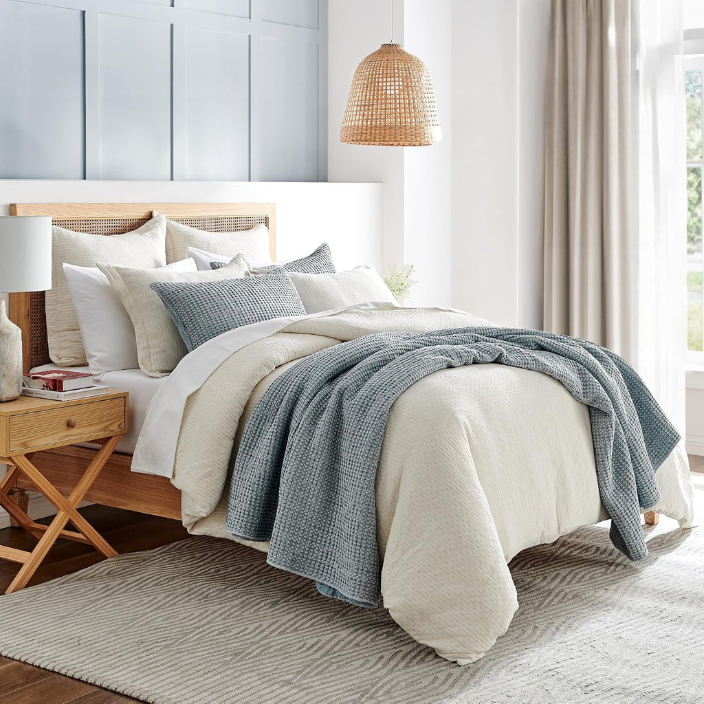 Levtex Home Mills Waffle Full/Queen Quilt Set (88x92in) with 2 Pillow Shams (26x20in) - Chambray - Cotton Waffle Full/Queen Size Quilt Bedding Set - Lightweight, Soft, Pre-Washed
