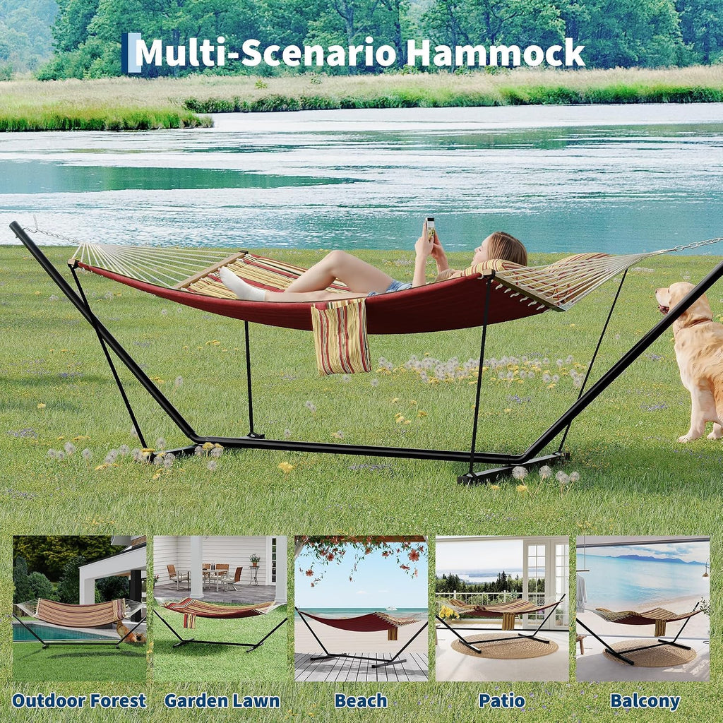 GarveeHome Portable 2 Person Double Hammock with Sturdy Heavy-Duty Steel Stand – 450LBS Max Load, Quick & Effortless Assembly, Perfect for Indoor Living, Yard, Patio & Camping Trips