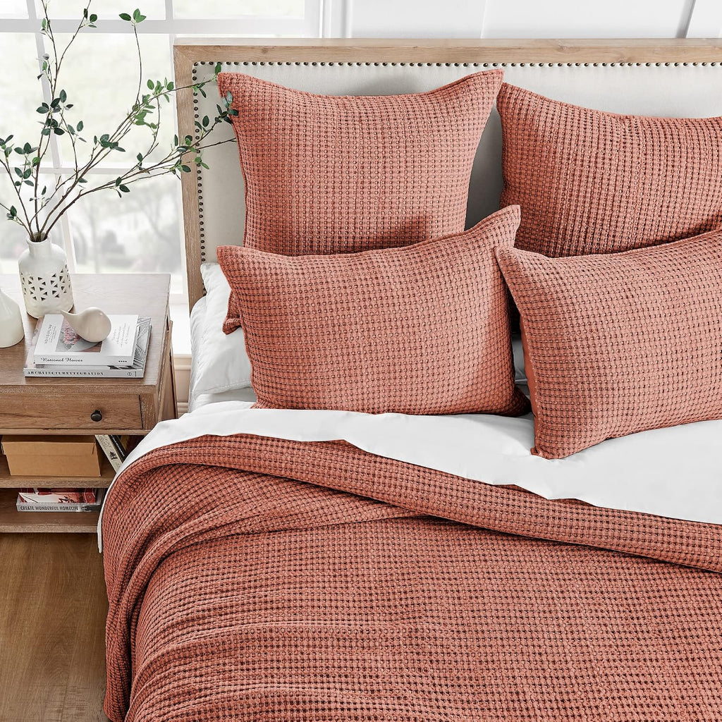 Levtex Home Mills Waffle Full/Queen Quilt Set (88x92in) with 2 Pillow Shams (26x20in) - Adobe - 100% Cotton Full/Queen Size Quilt Bedding Set - Lightweight, Soft, Pre-Washed