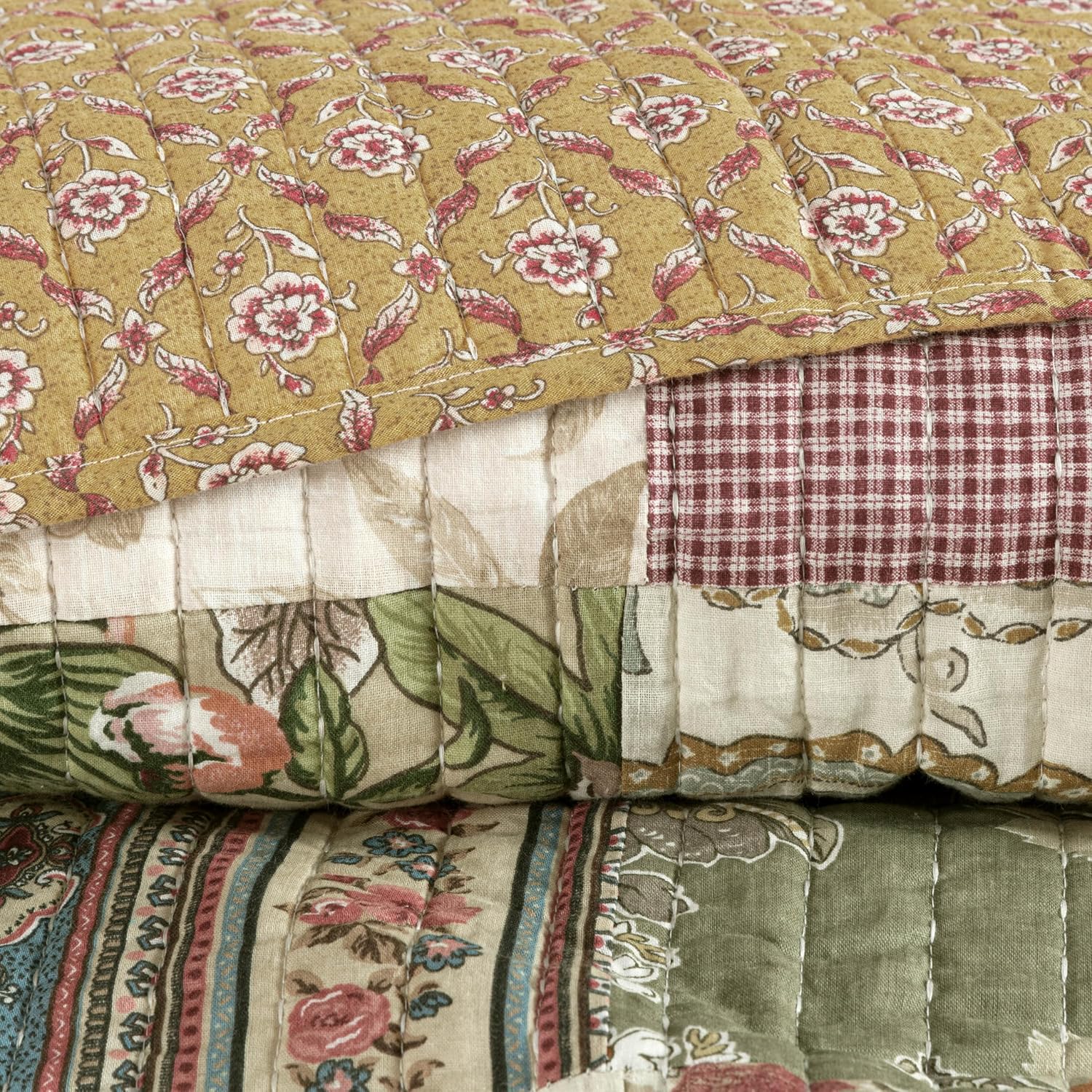 Chezmoi Collection Delaney 3-Piece Floral Patchwork Pre-Washed 100% Cotton Quilt Set, Oversized King