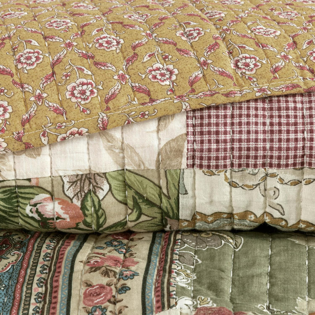Chezmoi Collection Delaney 3-Piece Floral Patchwork Pre-Washed 100% Cotton Quilt Set, Queen