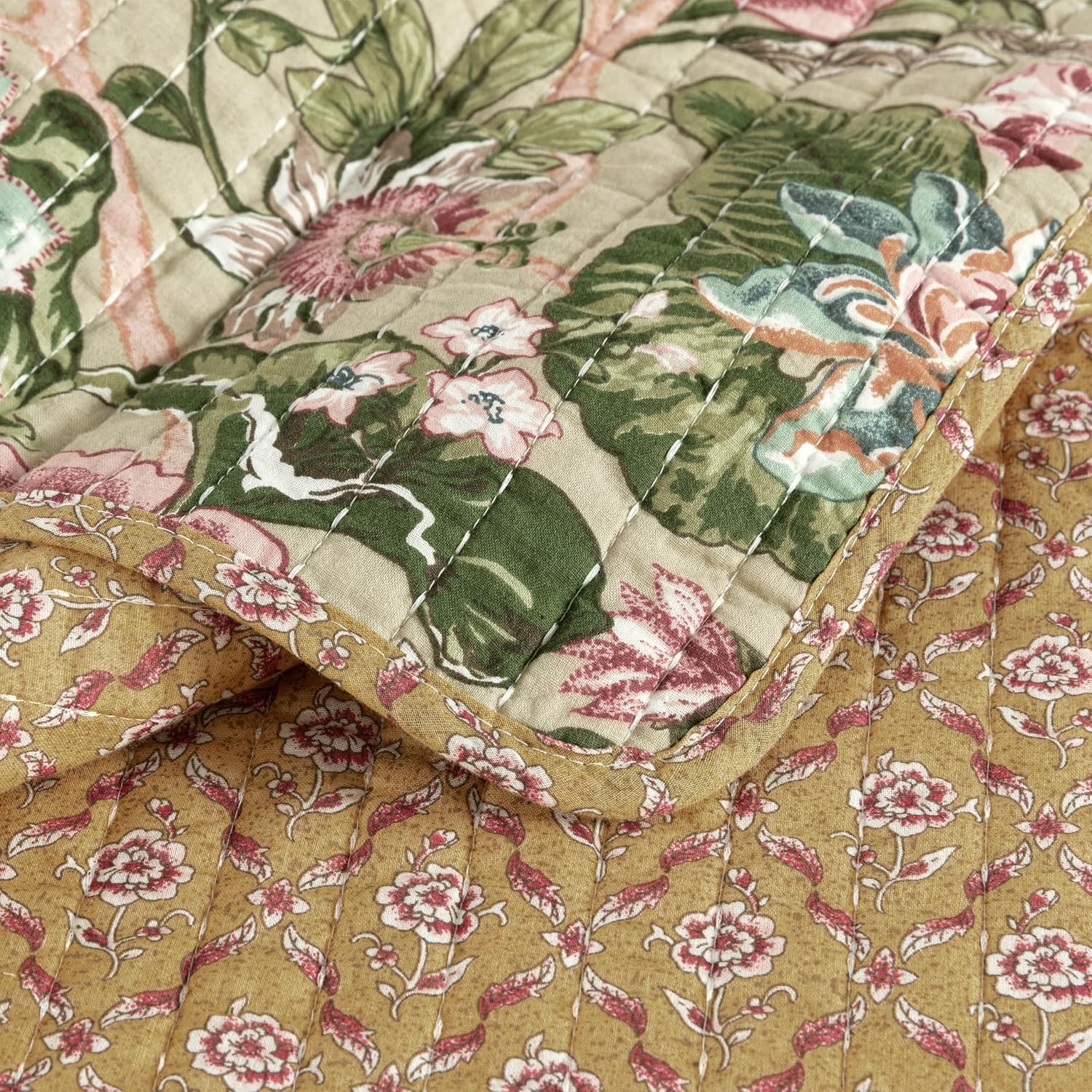 Chezmoi Collection Delaney 3-Piece Floral Patchwork Pre-Washed 100% Cotton Quilt Set, Queen