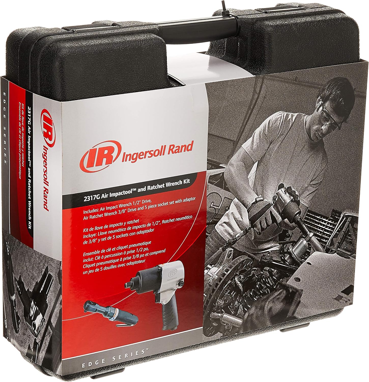 Ingersoll Rand 2317G 1/2' Air Impact Wrench and 3/8' Air ratchet Combination Kit, incl 5-piece Socket Set, Carrying case