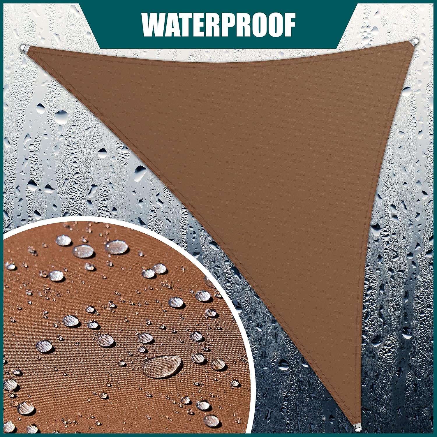 Royal Shade 12' x 16' x 20' Brown Triangle Waterproof Sun Shade Sail Order to Make Canopy Awning, UPF50+ 95% UV Blockage Water Resistant, Outdoor Backyard Patio Garden (We Customize)