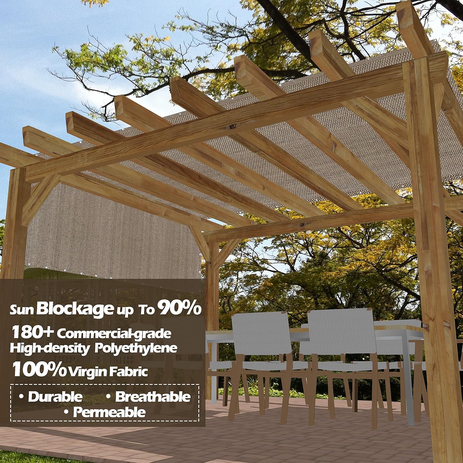 Alion Home Outdoor Pergola Sun Shade Cover Cloth Patio Canopy HDPE Permeable with Grommets (12' x 20', Walnut)