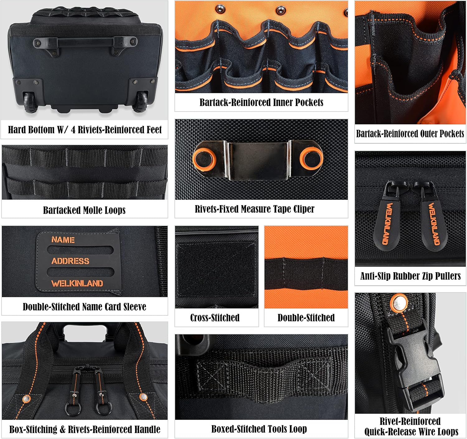 WELKINLAND 46Pockets-26' Rolling tool bag, Tools bag with wheels, Rolling tote bag, Tool tote, HVAC tools bags, Electrician tool bag, Tool bag organizer, Tool bags for men