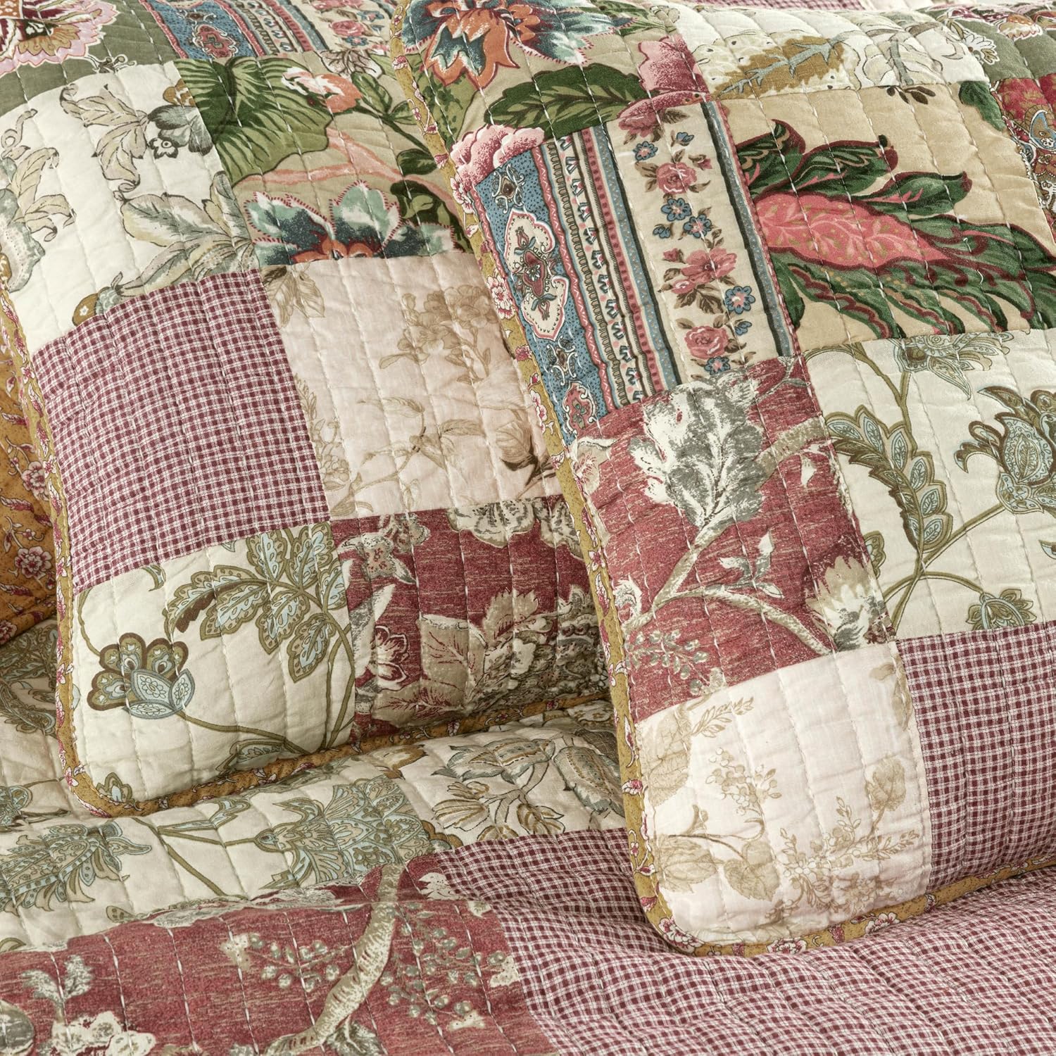 Chezmoi Collection Delaney 3-Piece Floral Patchwork Pre-Washed 100% Cotton Quilt Set, Queen