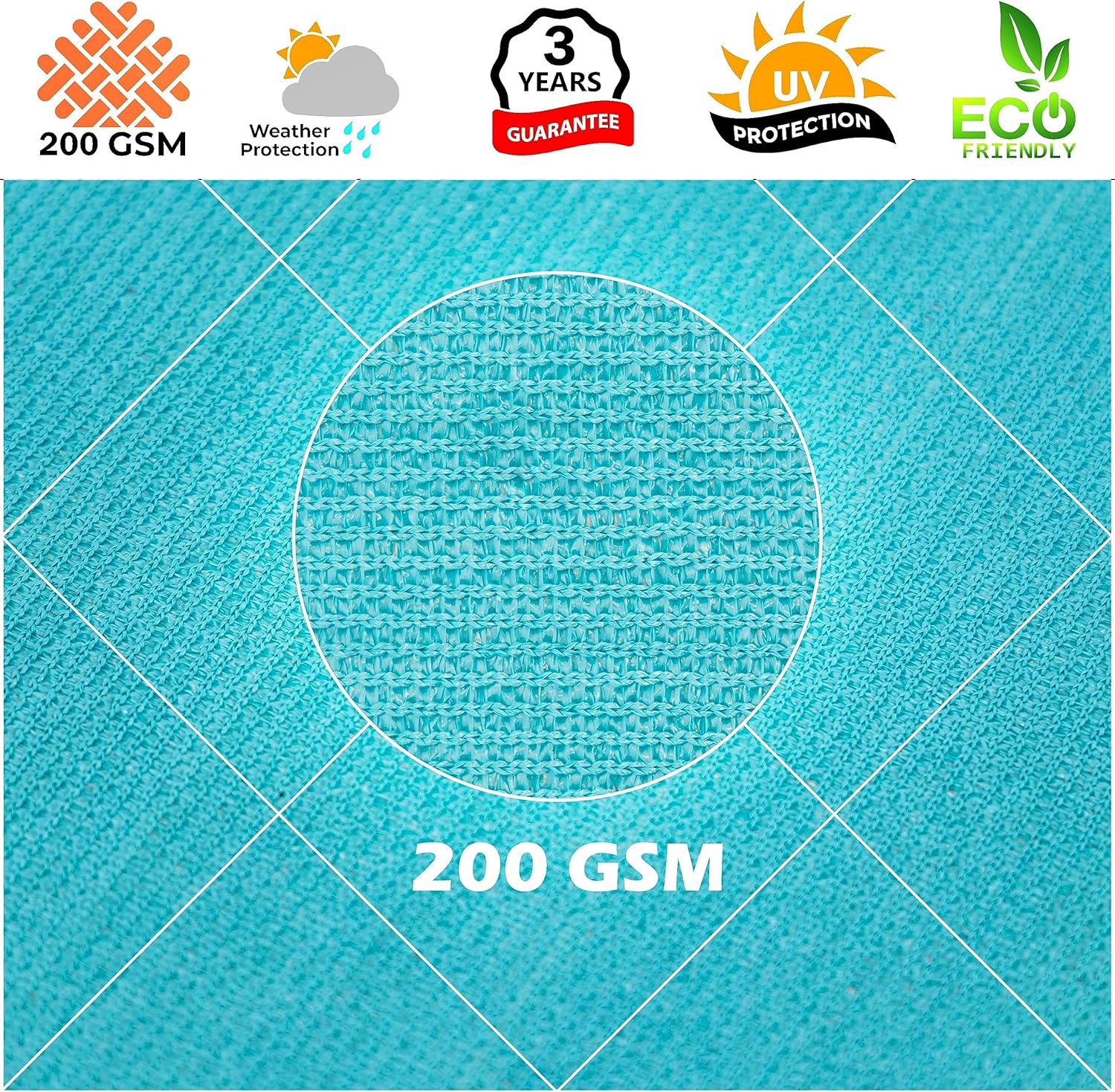 Royal Shade 12' x 20' x 23.3' Turquoise Triangle Sun Shade Sail Order to Make RSTAPRT20, UPF50+ 95% UV Blockage, 200GSM Commercial Standard Heavy Duty, 3 Years Warranty (We Make Custom Size)