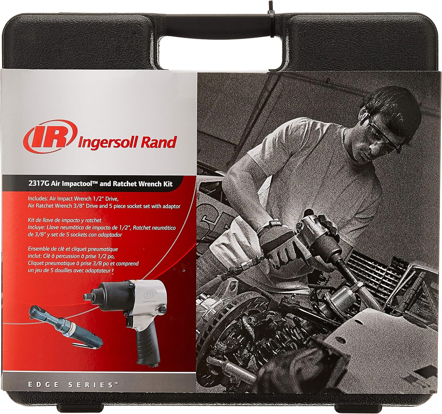 Ingersoll Rand 2317G 1/2' Air Impact Wrench and 3/8' Air ratchet Combination Kit, incl 5-piece Socket Set, Carrying case