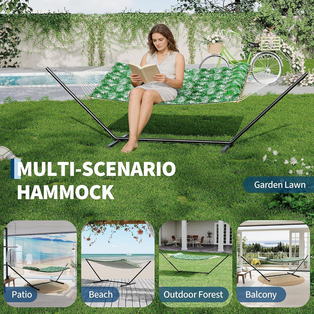 GarveeHome Double Hammock with Heavy-Duty Steel Stand, 2 Person Portable Hammock, 450LBS Max Weight Capacity, Easy Assembly, Ideal for Indoor, Backyard, Camping & Outdoor Use